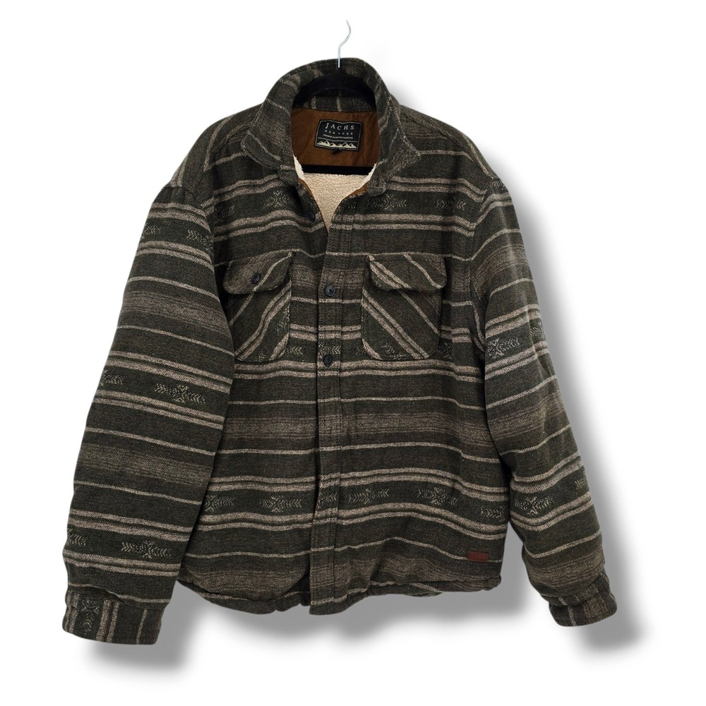 Jachs New York Mens XXL Sherpa Lined Southwestern Stripe Shirt Jacket Olive
